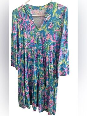 Lilly Pulitzer Light Blue Floral Dress with Pink and Green Print